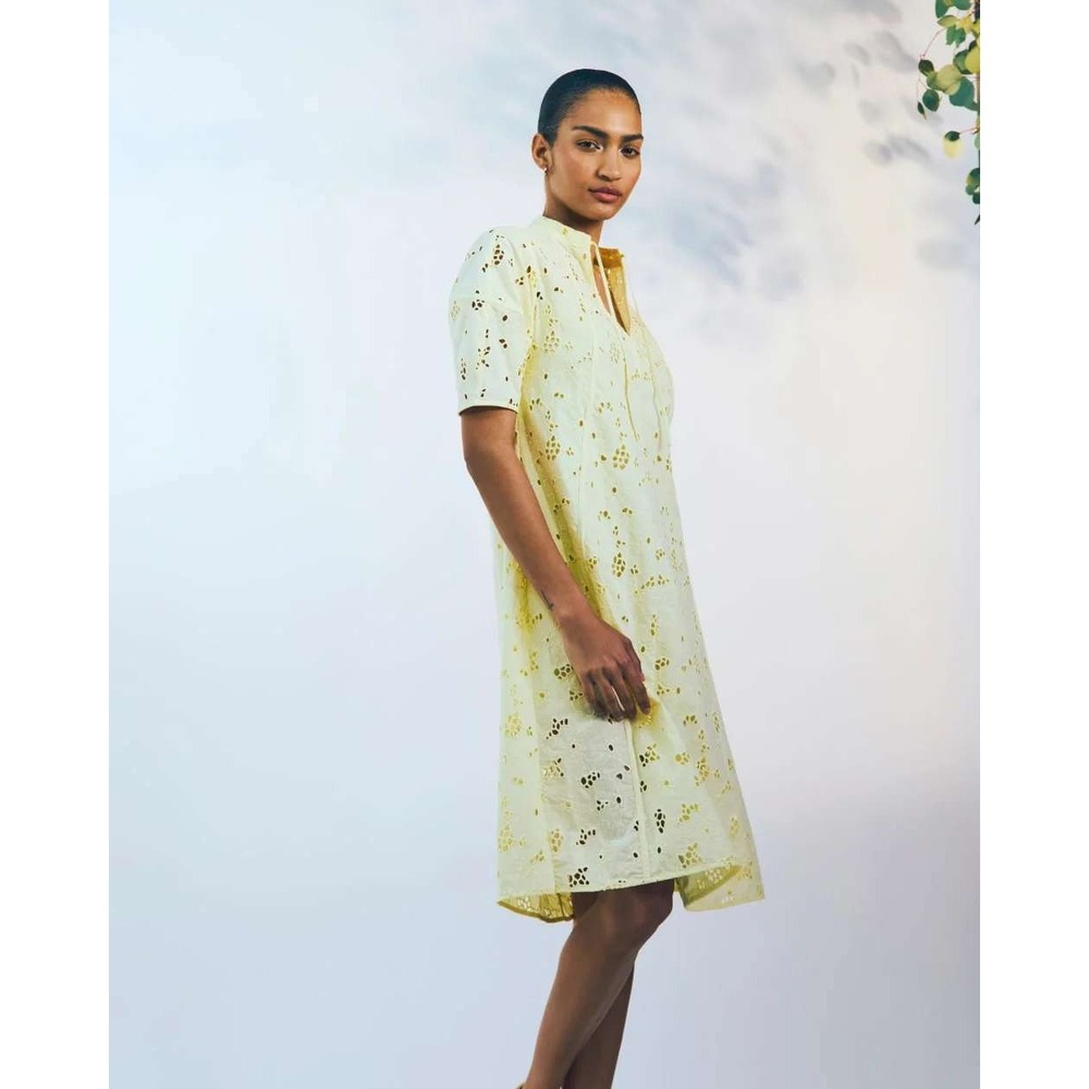 Everlane Eyelet Midi Dress Womens XS Yellow Organic Cotton Boho Summer